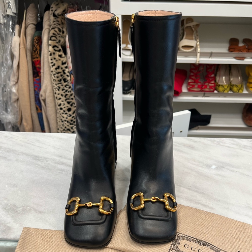 GUCCI
Black Horsebit Mid Heel Ankle Boots